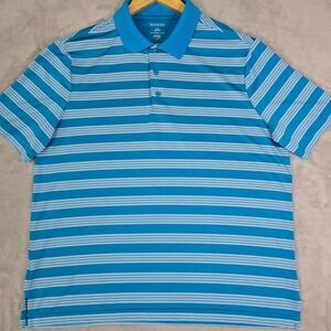 George Mens Aqua Blue Stripe Performance Golf Polo Shirt Large